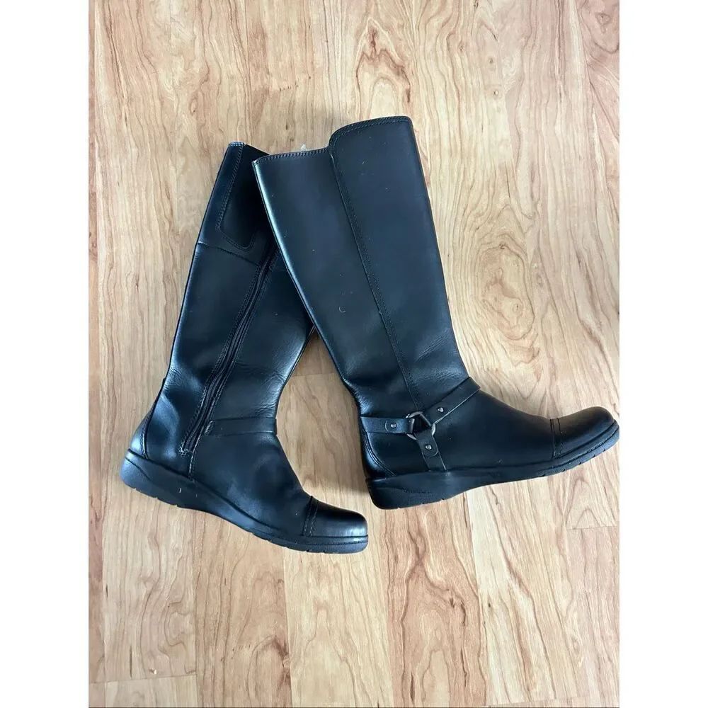 Clarks Women's Cheyn Lindie Knee High Boot Black Leather Size 7.5 M